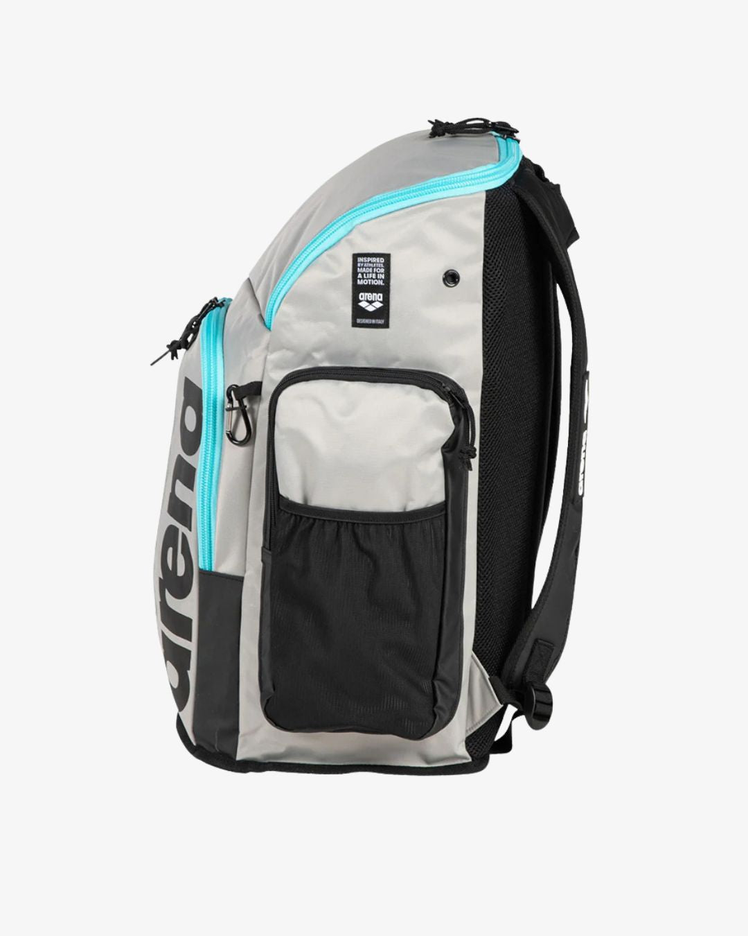 MOCHILA ARENA SPIKY 45 LITRO  GRIS CON CIERRES  CELESTE
